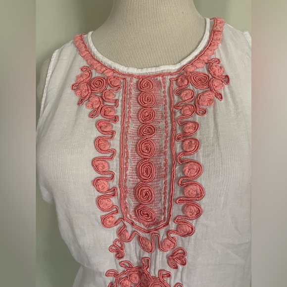 🆕 [Banana Republic] White and Peach Cotton Embroidered Zip Top Sz: 2 - Picture 2 of 12